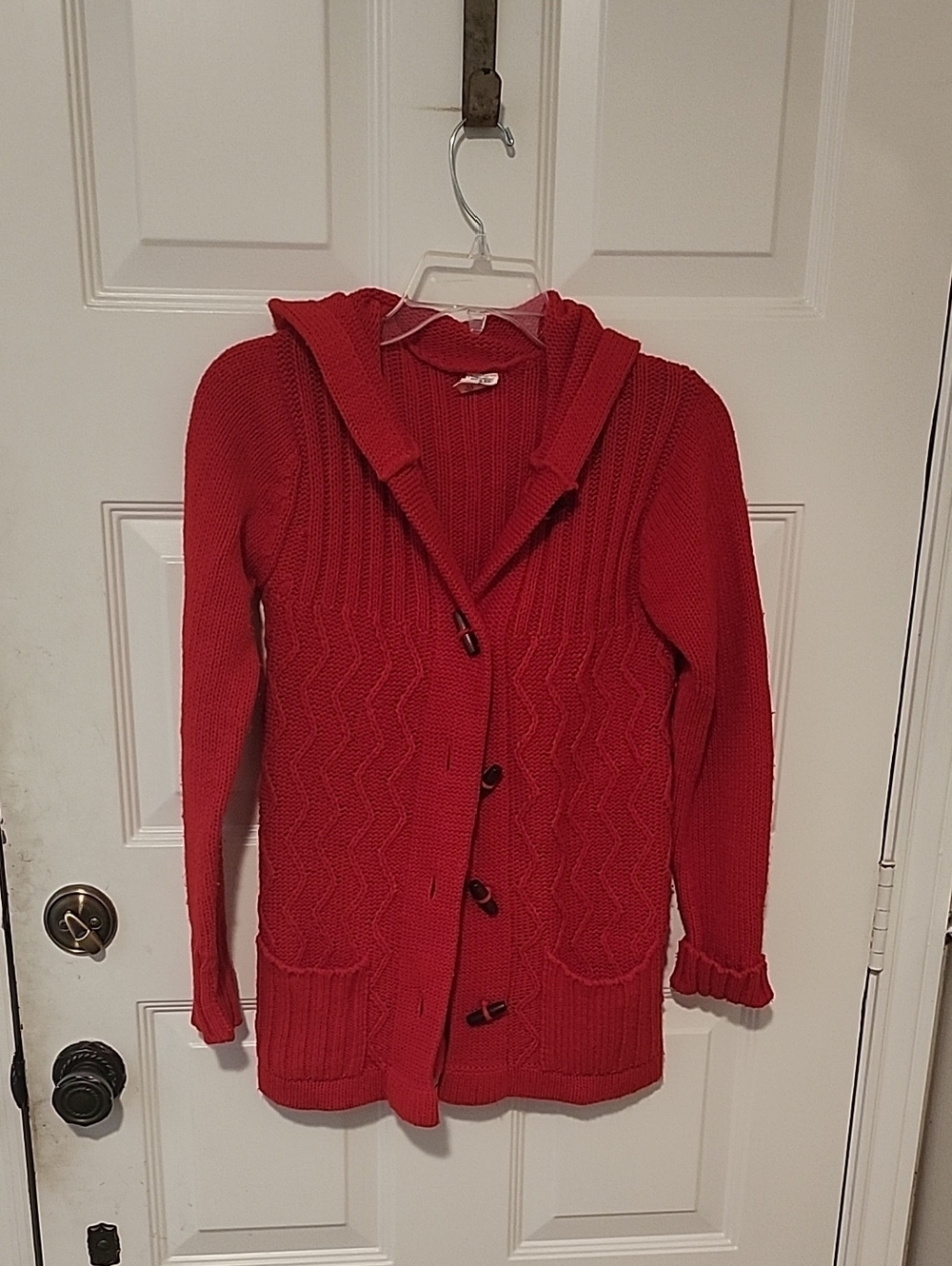 1970s Vintage BHS Kids Cable Knit Hooded Cardigan Red